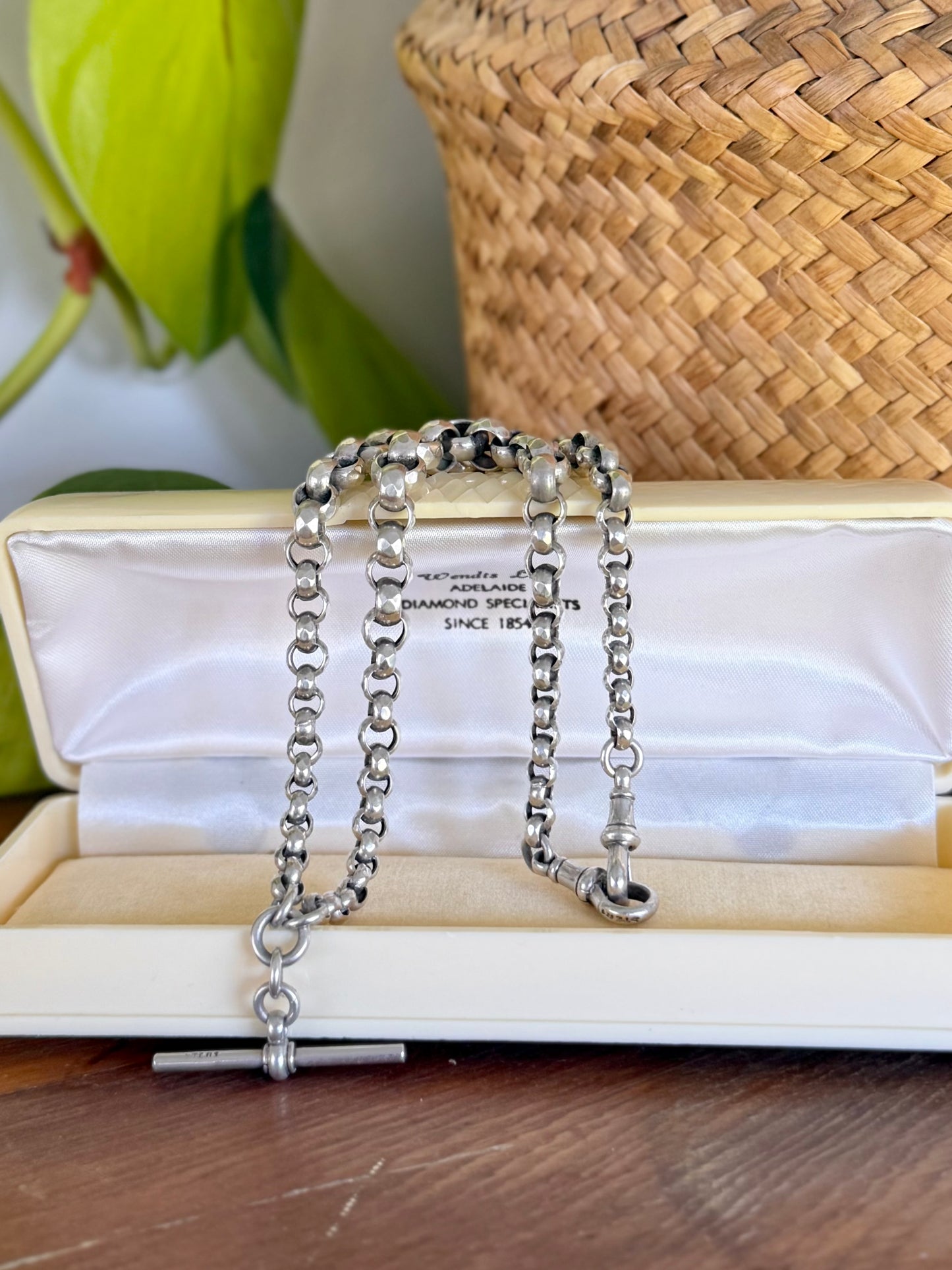 Antique Sterling Silver Graduated Faceted Belcher Fob Chain c1900