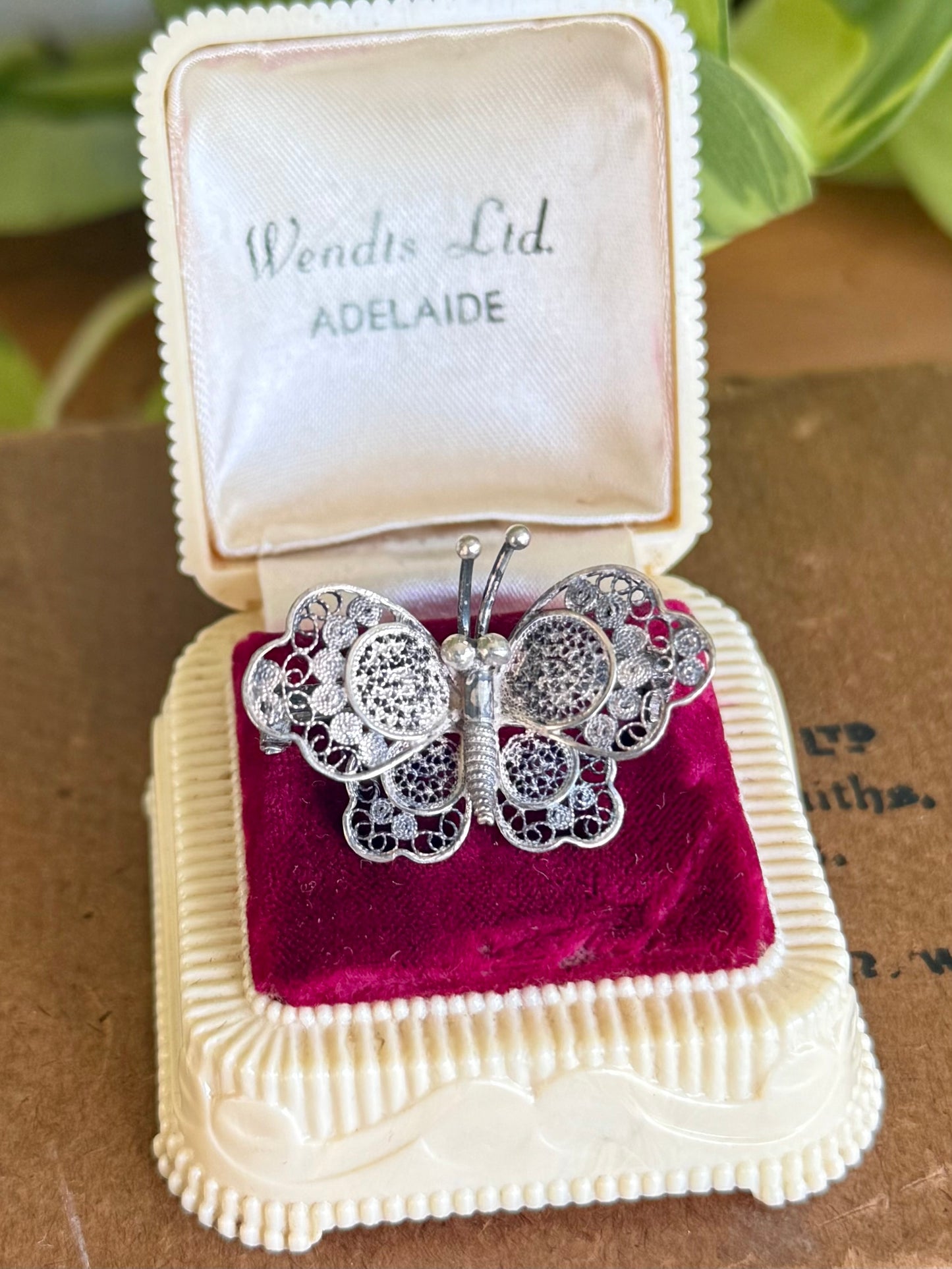 800 Silver Filigree Butterfly Brooch | Circa Mid-20th Century