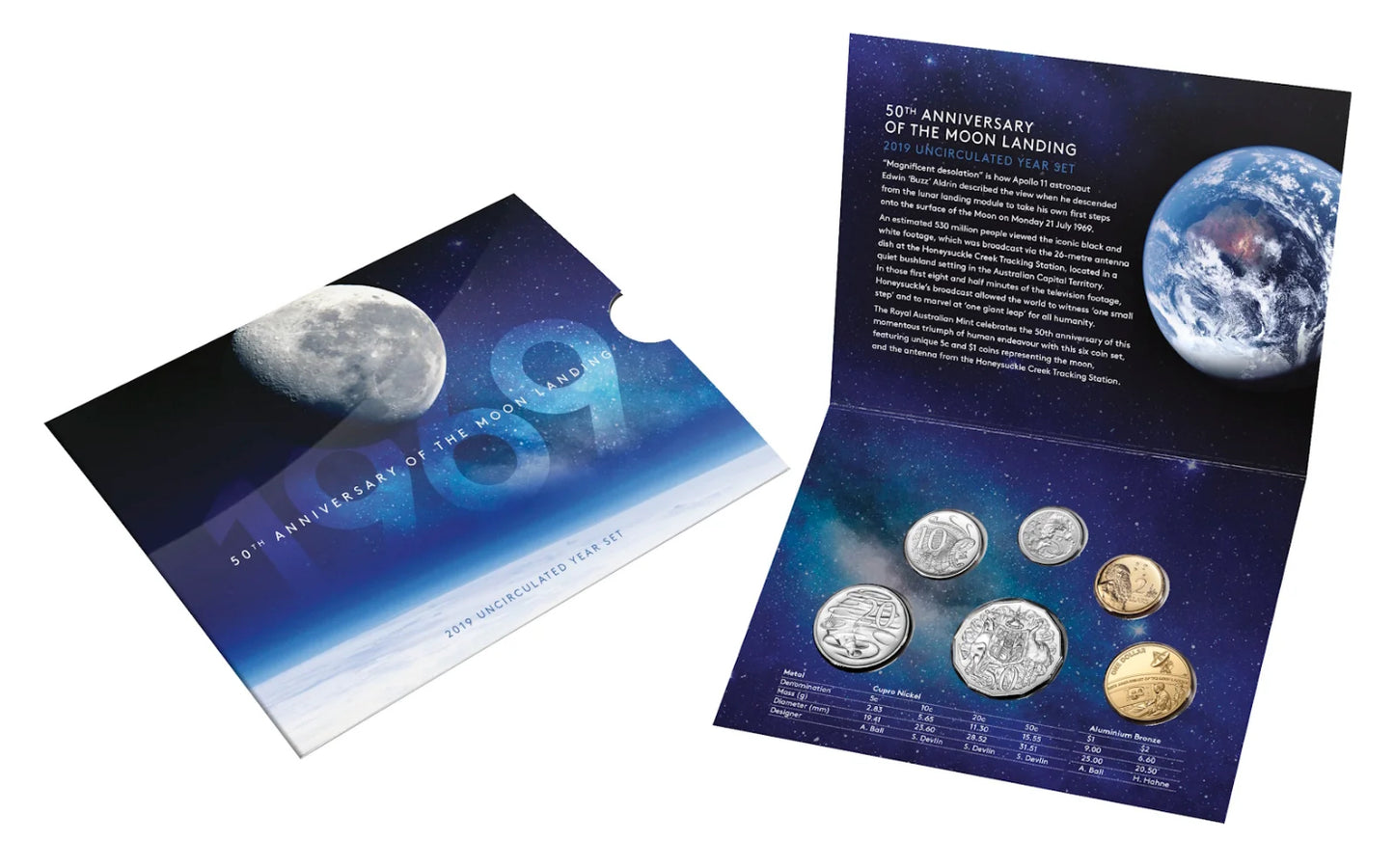 2019 Royal Australian Mint 50th Anniversary of the Moon Landing Uncirculated Six Coin Set