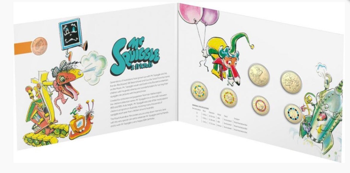 2019 Royal Australian Mint Mr. Squiggle 7 Coin Collection