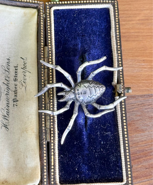 Antique Sterling Silver Spider Brooch | Late Victorian | Naturalistic Detail