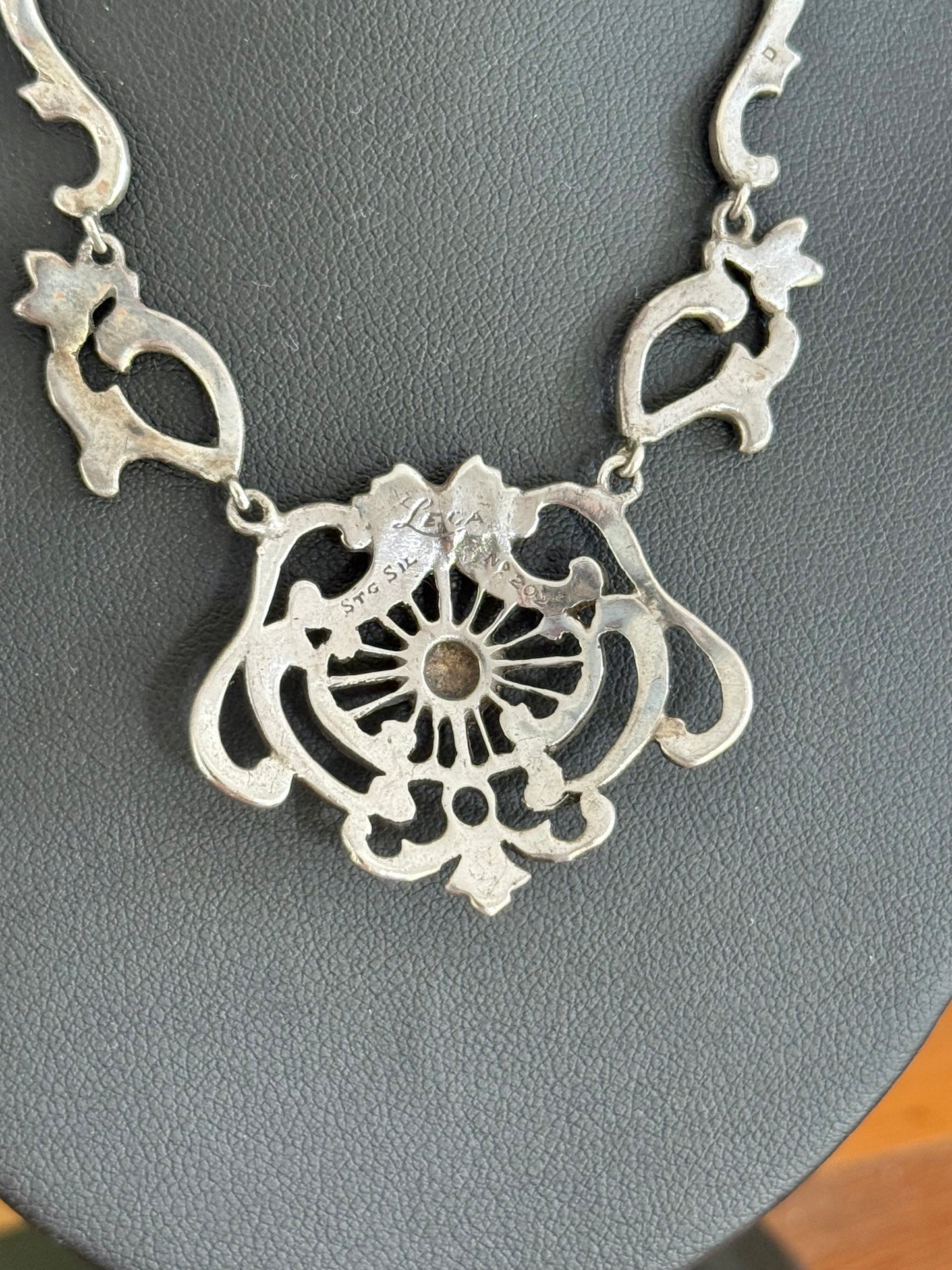 Lega Sterling Silver Marcasite Pendant | Circa 1950’s | 47cm Barrel Clasp Chain | Australian