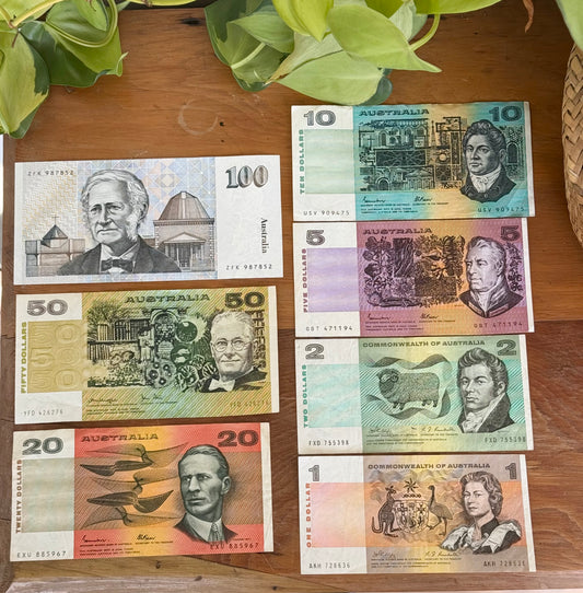 Pre-1996 Australian Banknote Set | Full Range, $100 to $1