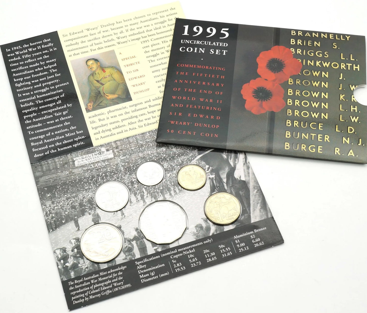 1995 Royal Australian Mint Uncirculated Six Coin Set – 50th Anniversary of the End of World War II