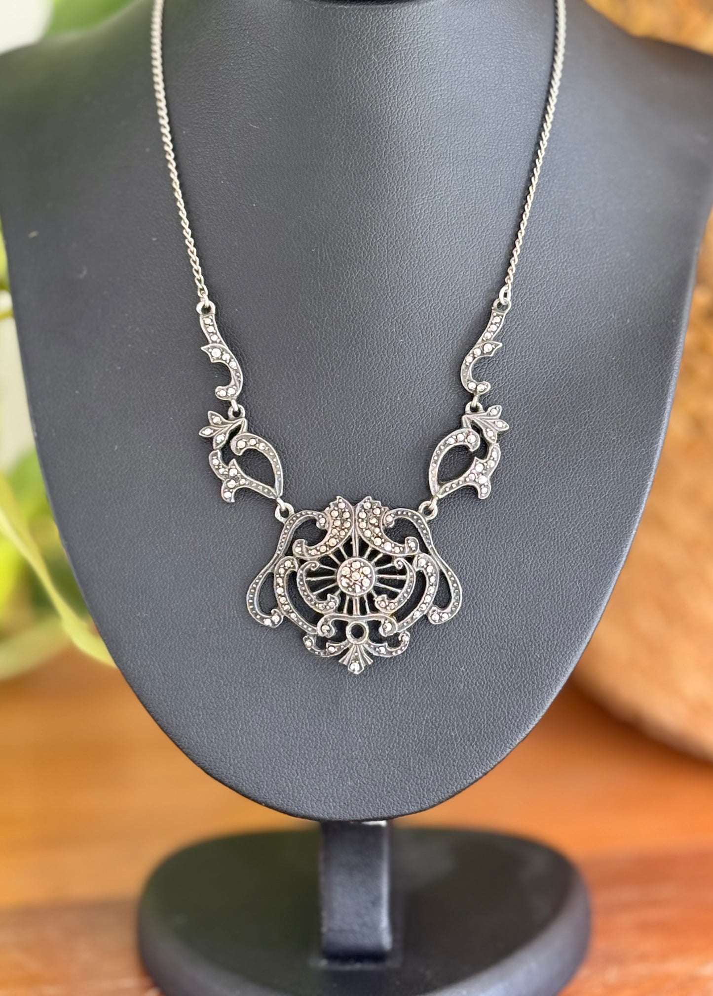 Lega Sterling Silver Marcasite Pendant | Circa 1950’s | 47cm Barrel Clasp Chain | Australian