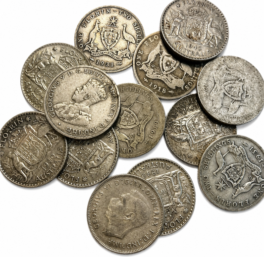 Australian 92.5% Sterling Silver Florin (1910–1945) – Random Date