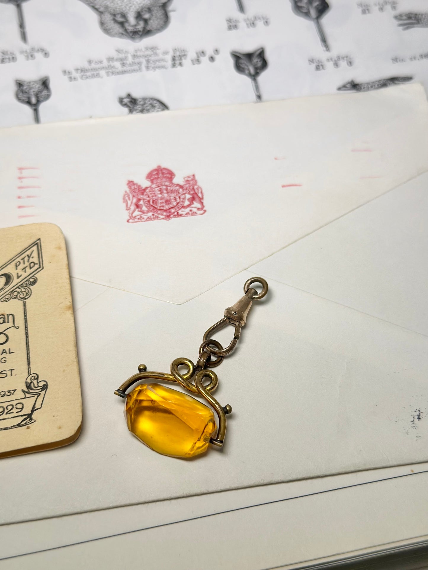 Citrine Spinner Swivel Fob | Antique Rolled Gold