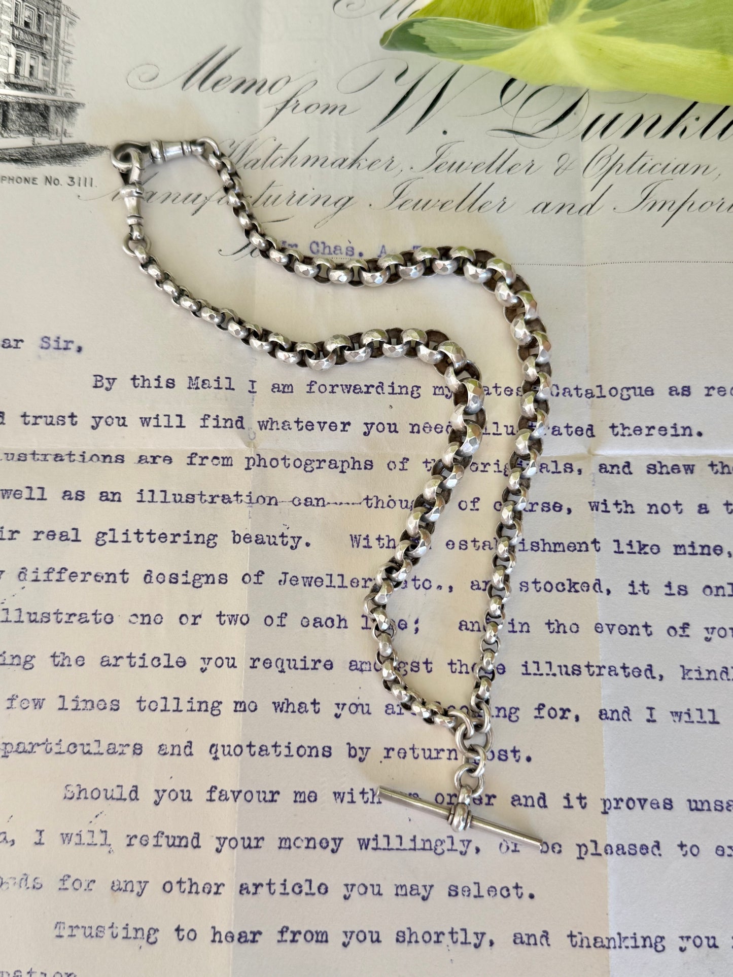 Antique Sterling Silver Graduated Faceted Belcher Fob Chain c1900