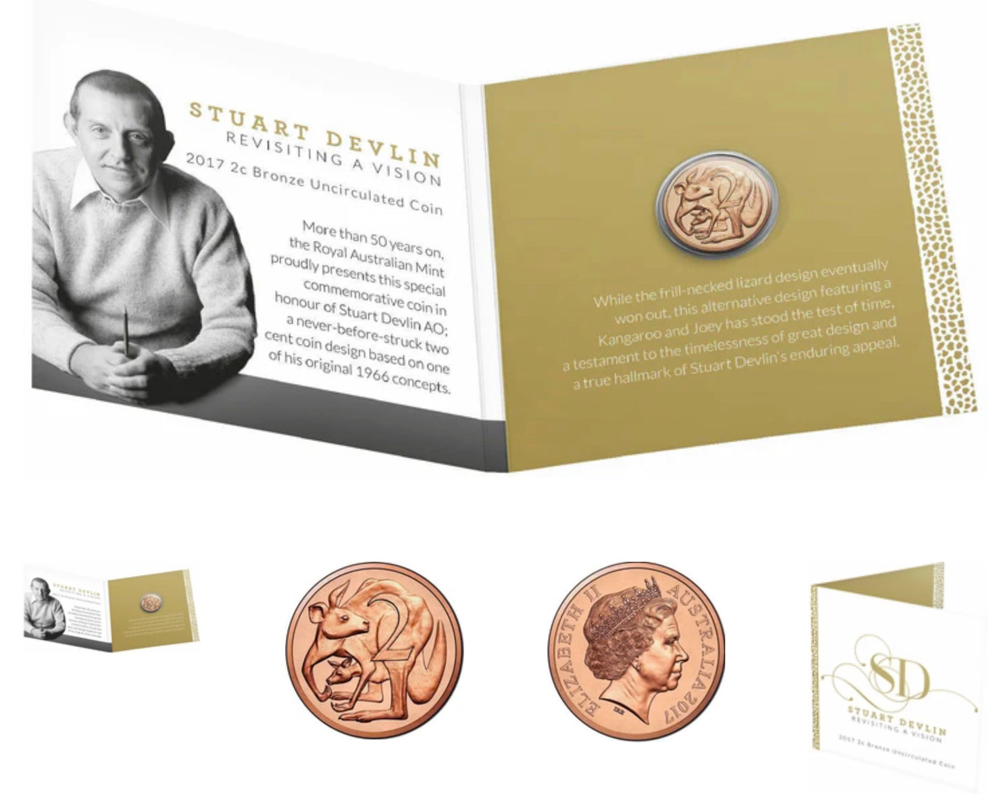 2017 Royal Australian Mint Stuart Devlin – Revisiting a Vision 2 Cent Kangaroo & Joey Uncirculated Coin on Card
