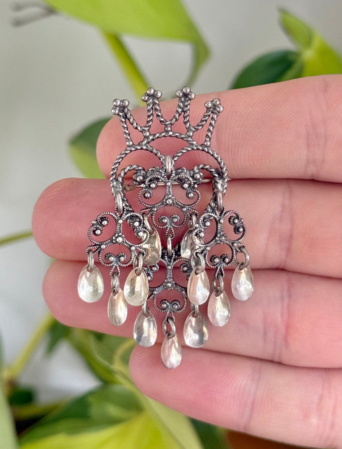 Jacob Rongve Norwegian 925 Silver Heart Crown Sølje Brooch | Circa 1940s