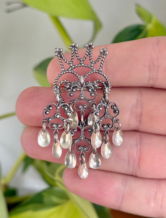 Jacob Rongve Norwegian 925 Silver Heart Crown Sølje Brooch | Circa 1940s