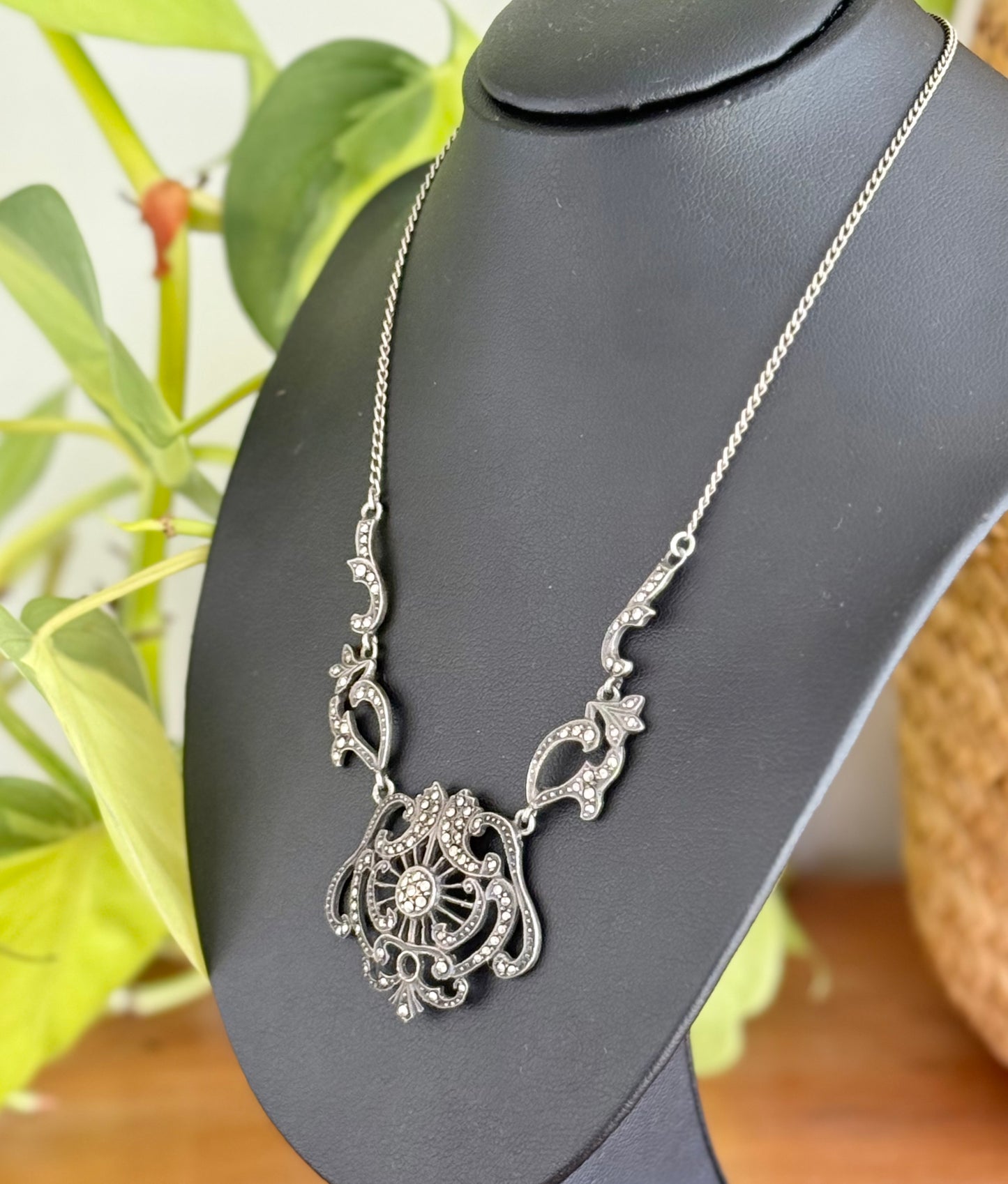 Lega Sterling Silver Marcasite Pendant | Circa 1950’s | 47cm Barrel Clasp Chain | Australian