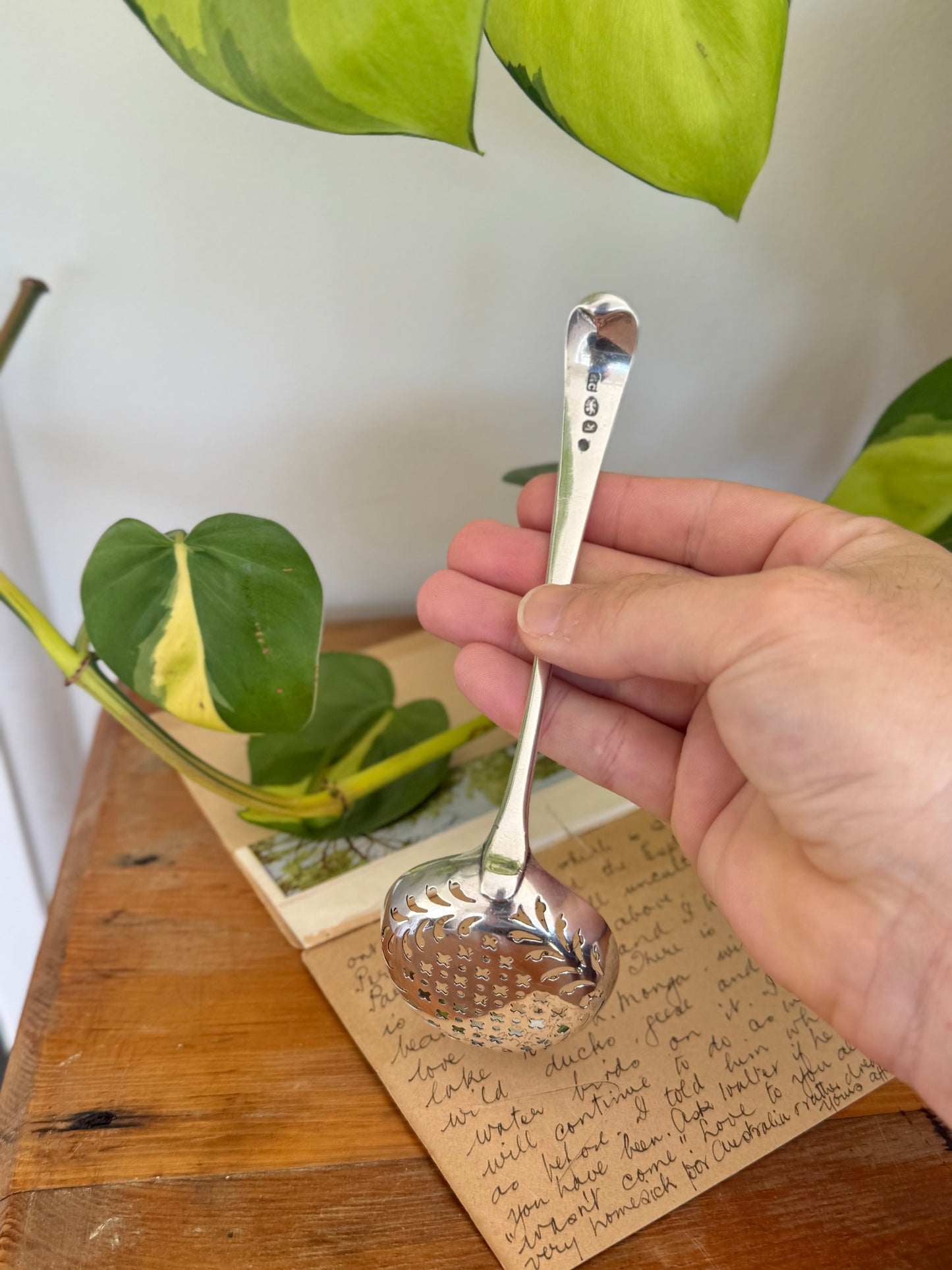 Georgian Sterling Silver Sugar Sifter Spoon with Heraldic Sea-Lion Crest – London 1785
