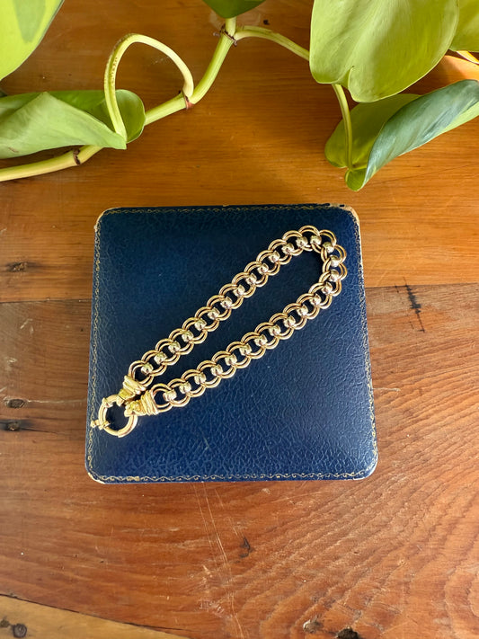 Heavy Solid 9ct Gold Bracelet | Two-Tone Fancy Link | Contemporary Design