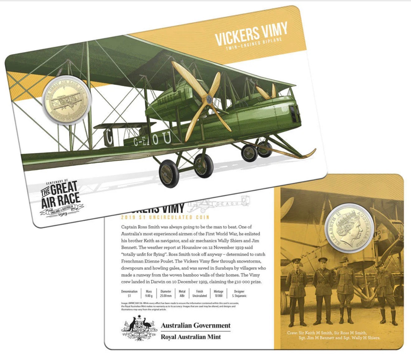 2019 England to Australia Great Air Race Eight-Coin Set