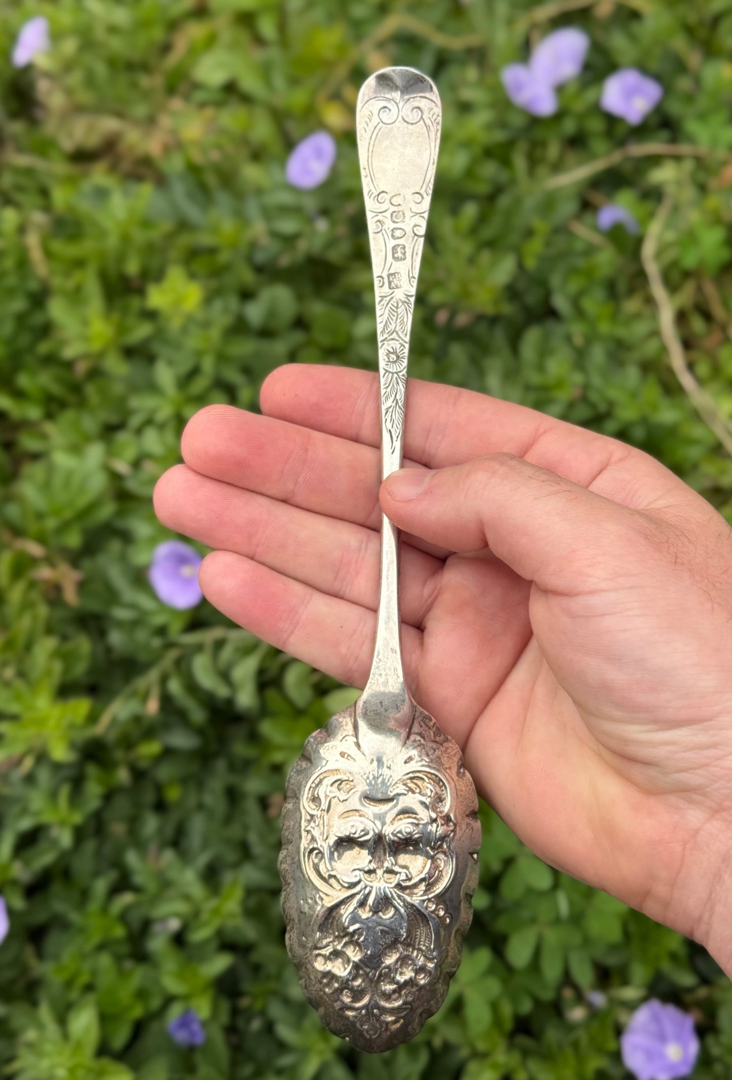 Hallmarked Silver 1798 - Jack the Green Repoussé Serving Spoon