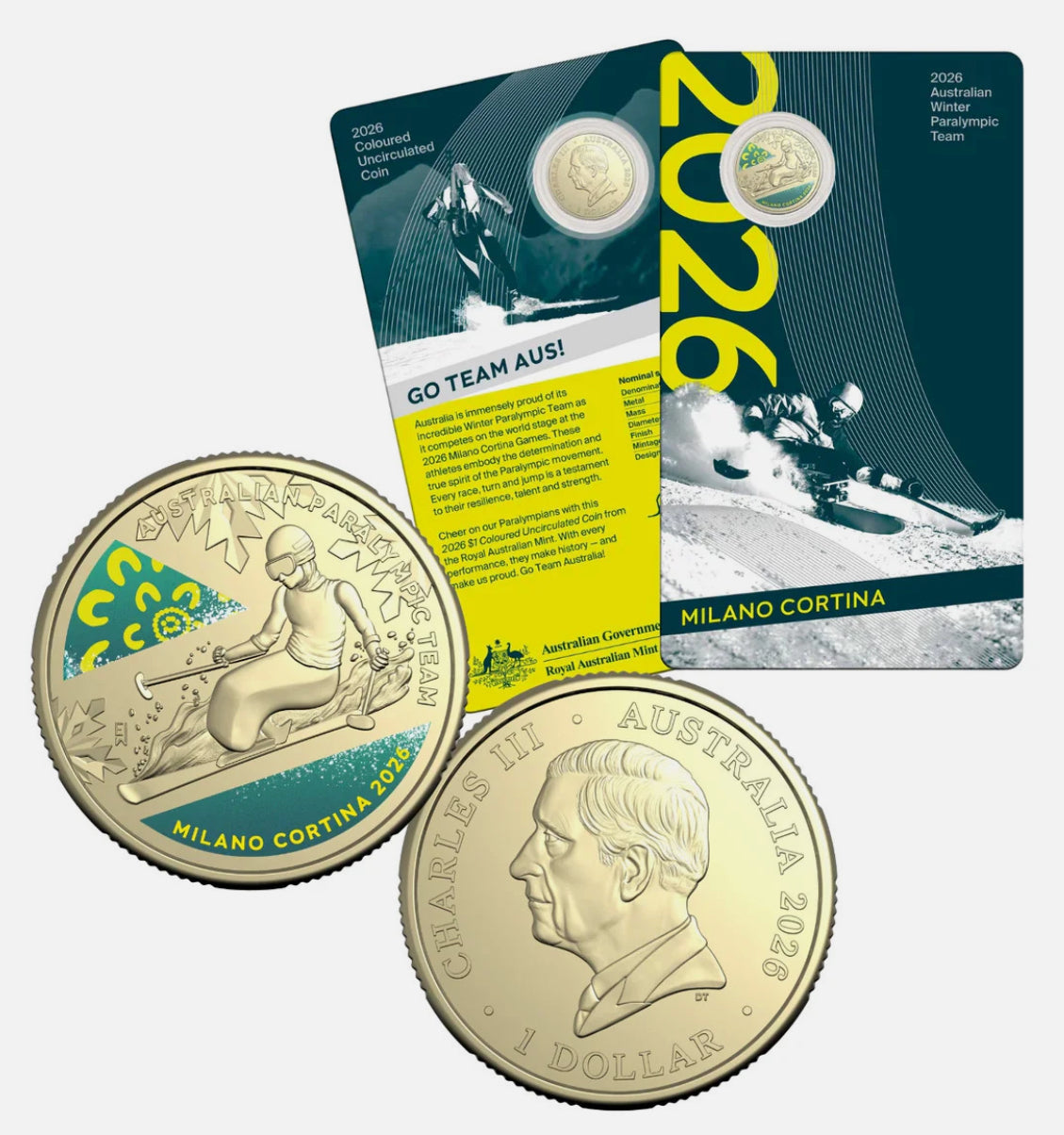2026 Royal Australian Mint Australian Paralympic Team Milano Cortina 2026 $1 Coloured Uncirculated Coin on Card
