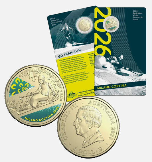 2026 Royal Australian Mint Australian Paralympic Team Milano Cortina 2026 $1 Coloured Uncirculated Coin on Card