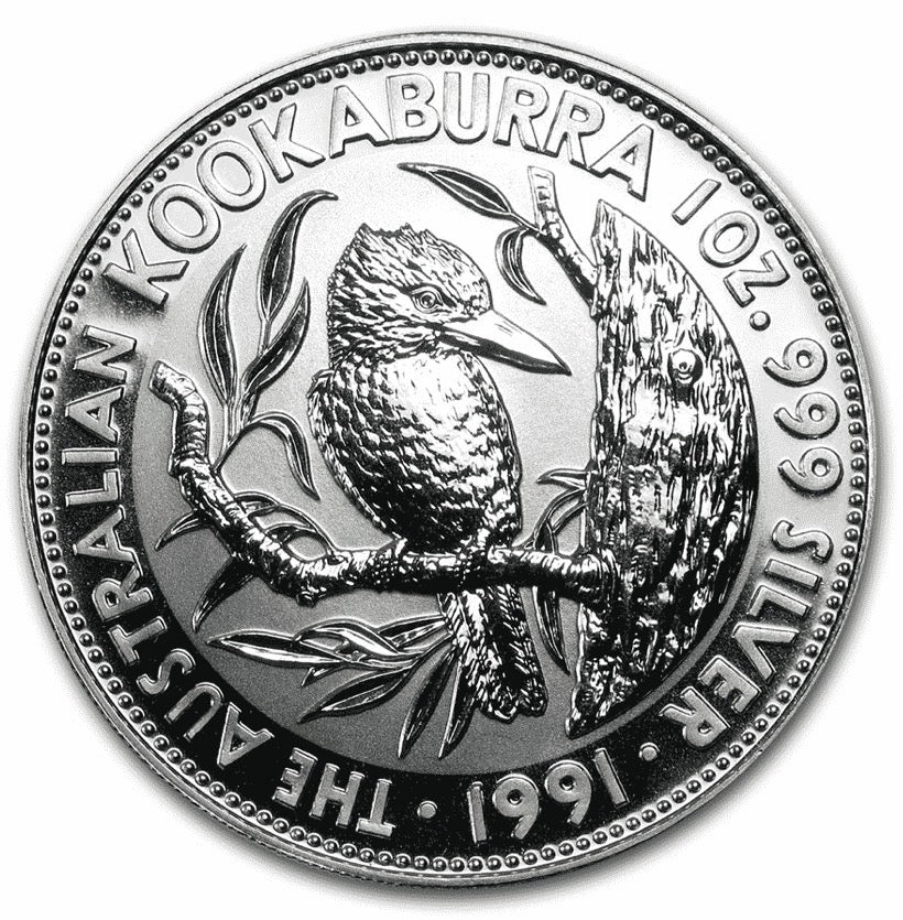 1991 Perth Mint Australian Kookaburra 1oz .999 Silver $5 Coin