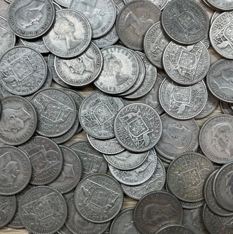 Australian 92.5% Sterling Silver Florin (1910–1945) – Random Date