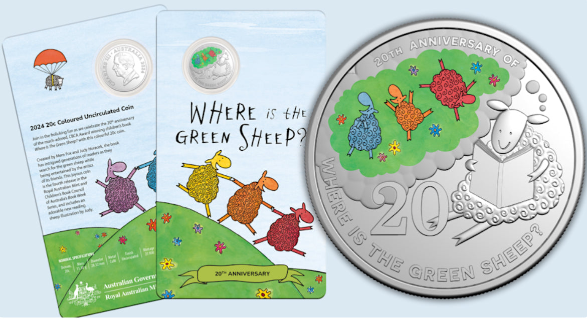 2024 Where Is the Green Sheep? Coloured 20 Cent Coin on Card | Royal Australian Mint