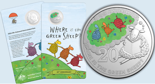 2024 Where Is the Green Sheep? Coloured 20 Cent Coin on Card | Royal Australian Mint