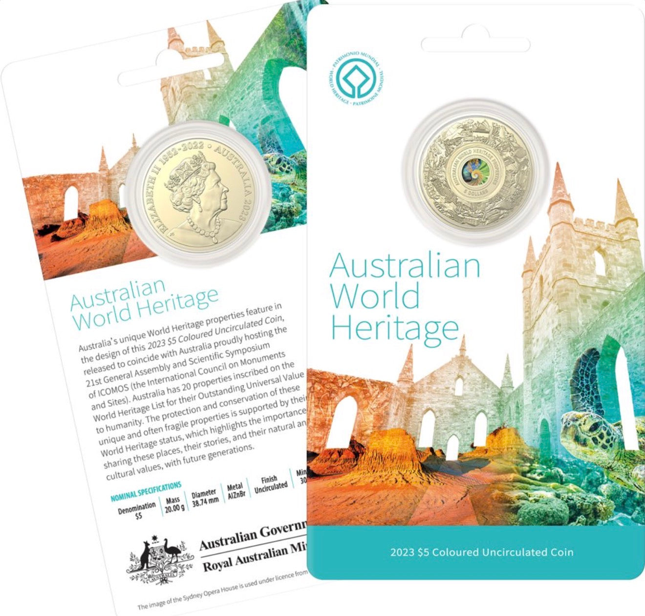 2023 Australian World Heritage Properties $5 Coloured Frosted Uncirculated Coin | AlBr | RAM