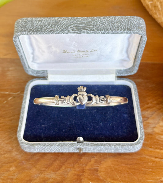Irish Claddagh Sterling Silver Bangle | Late 20th Century