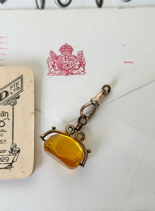 Citrine Spinner Swivel Fob | Antique Rolled Gold