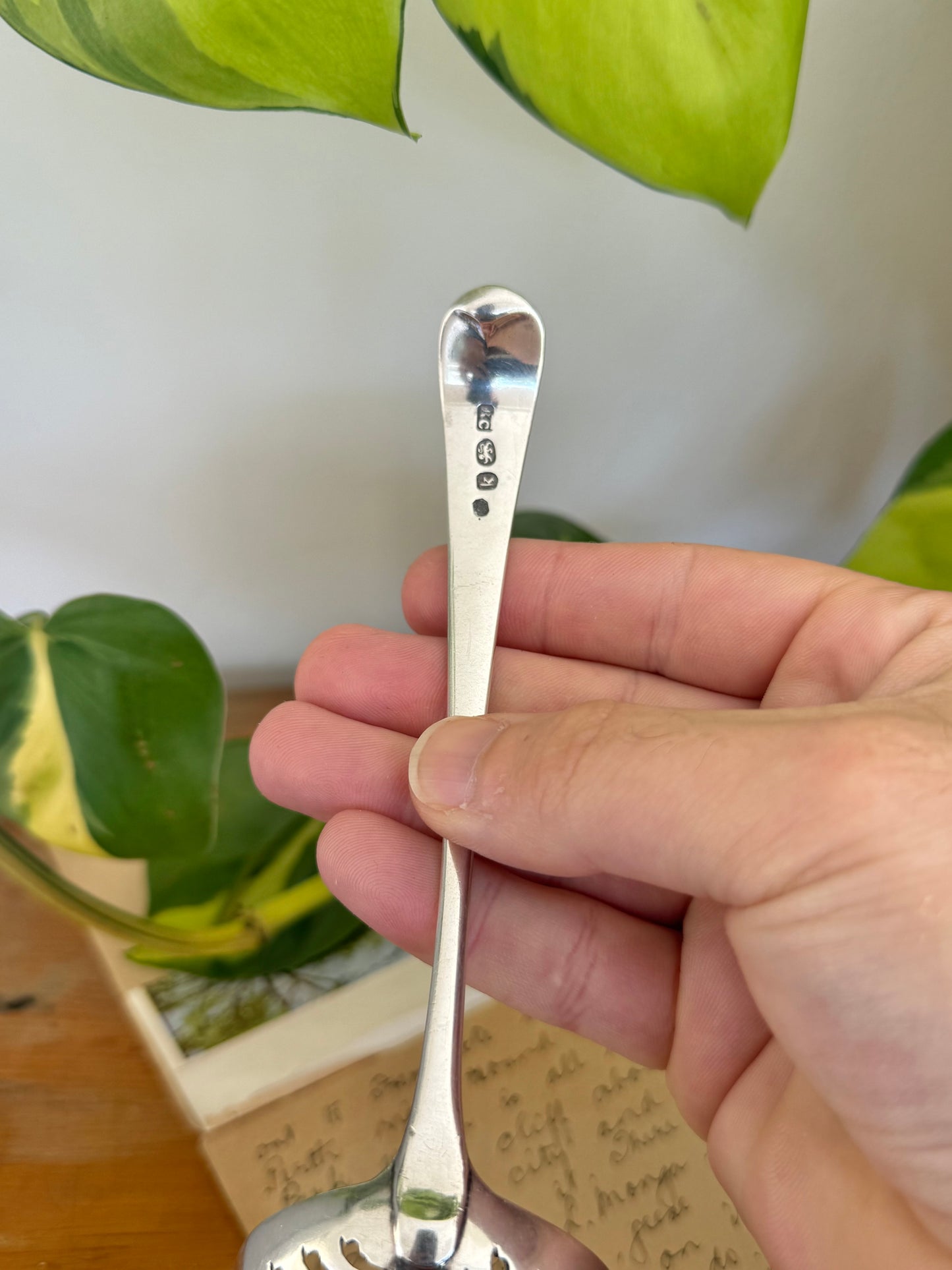 Georgian Sterling Silver Sugar Sifter Spoon with Heraldic Sea-Lion Crest – London 1785