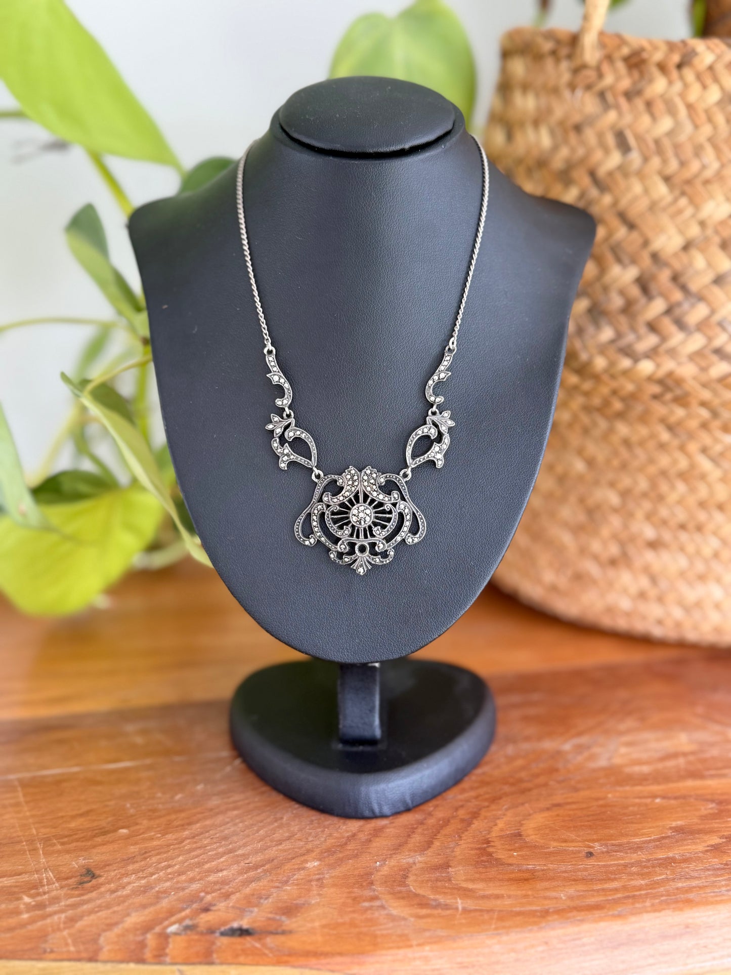 Lega Sterling Silver Marcasite Pendant | Circa 1950’s | 47cm Barrel Clasp Chain | Australian