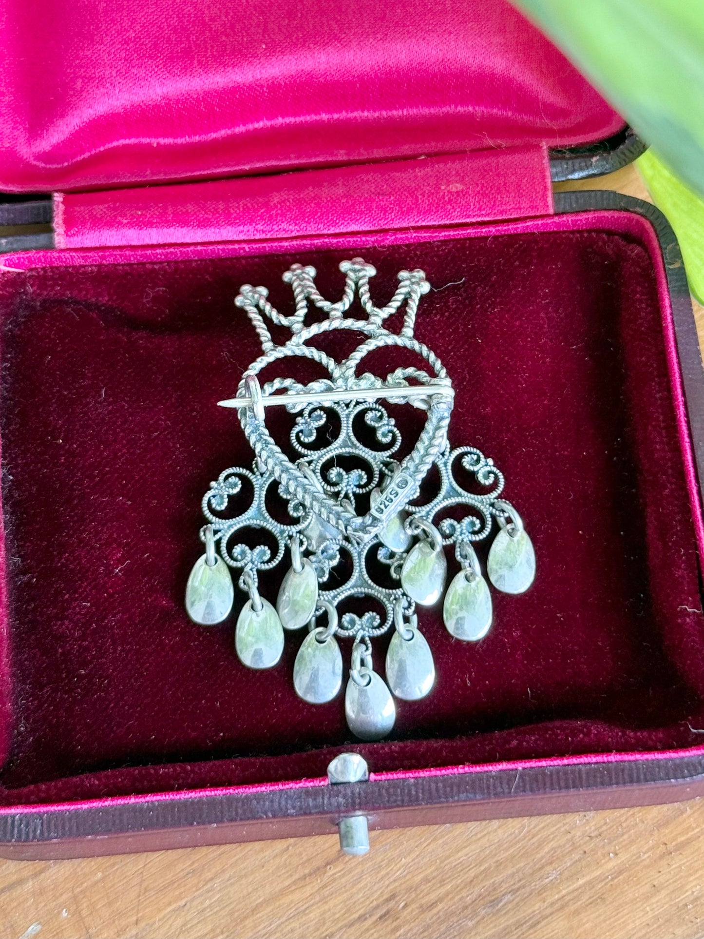 Jacob Rongve Norwegian 925 Silver Heart Crown Sølje Brooch | Circa 1940s