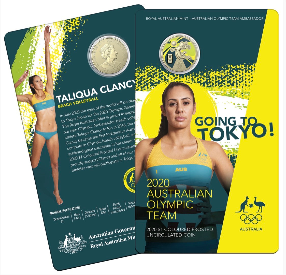 2020 Going to Tokyo Taliqua Clancy Coloured $1 Coin on Card