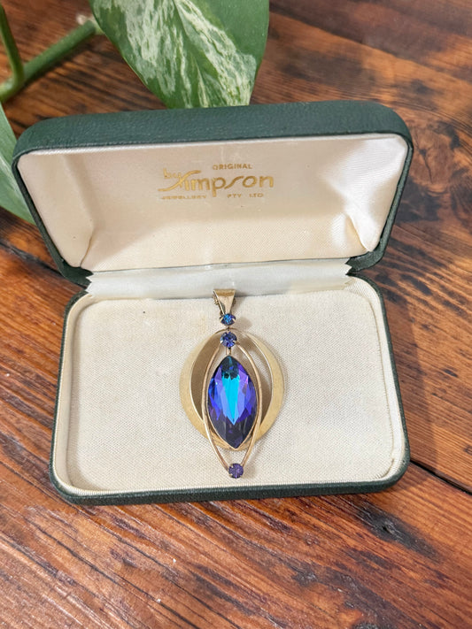 Donald Simpson Sterling Silver Pendant | Original Case | 4 Blue Stones | Rare Vintage