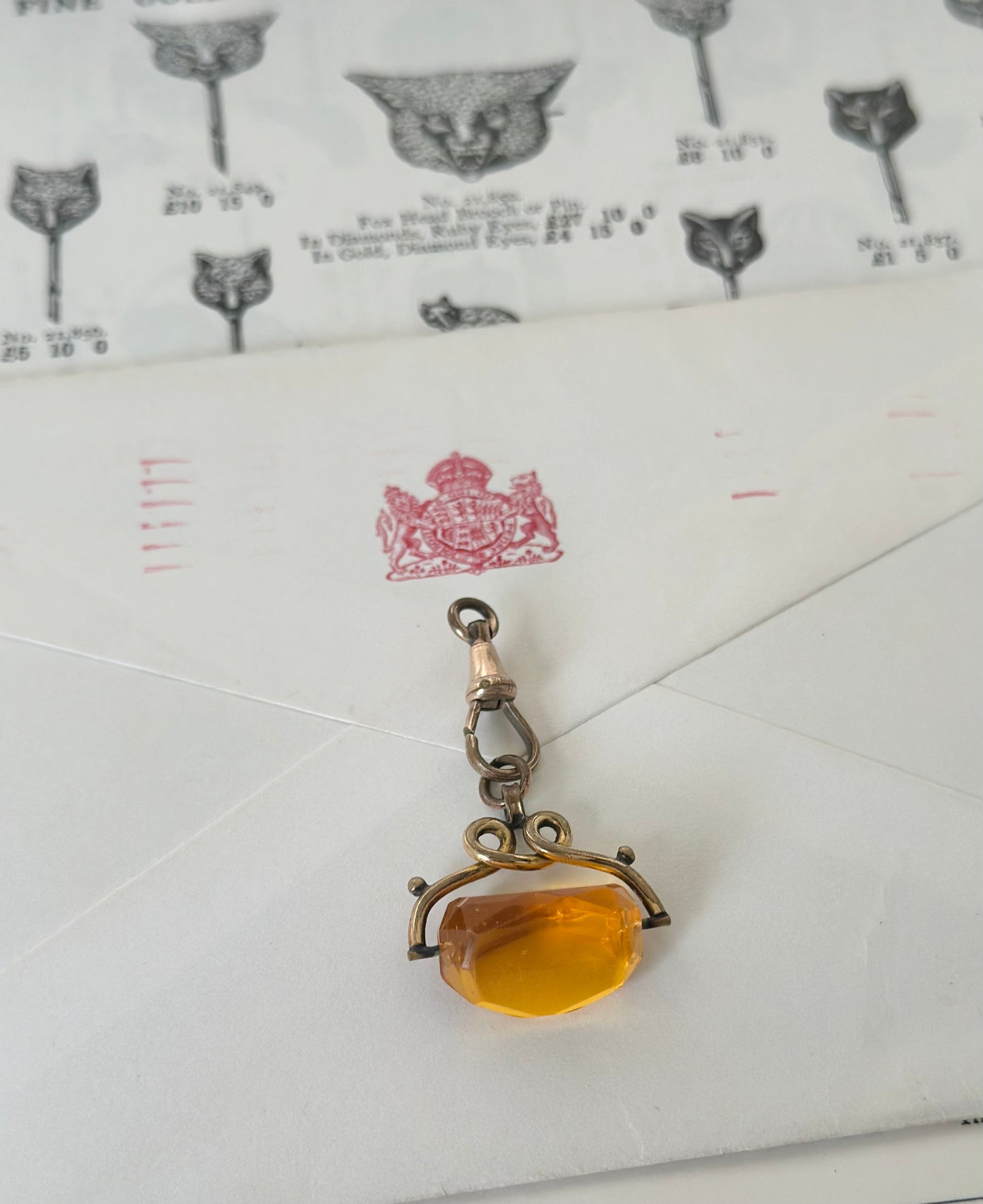 Citrine Spinner Swivel Fob | Antique Rolled Gold
