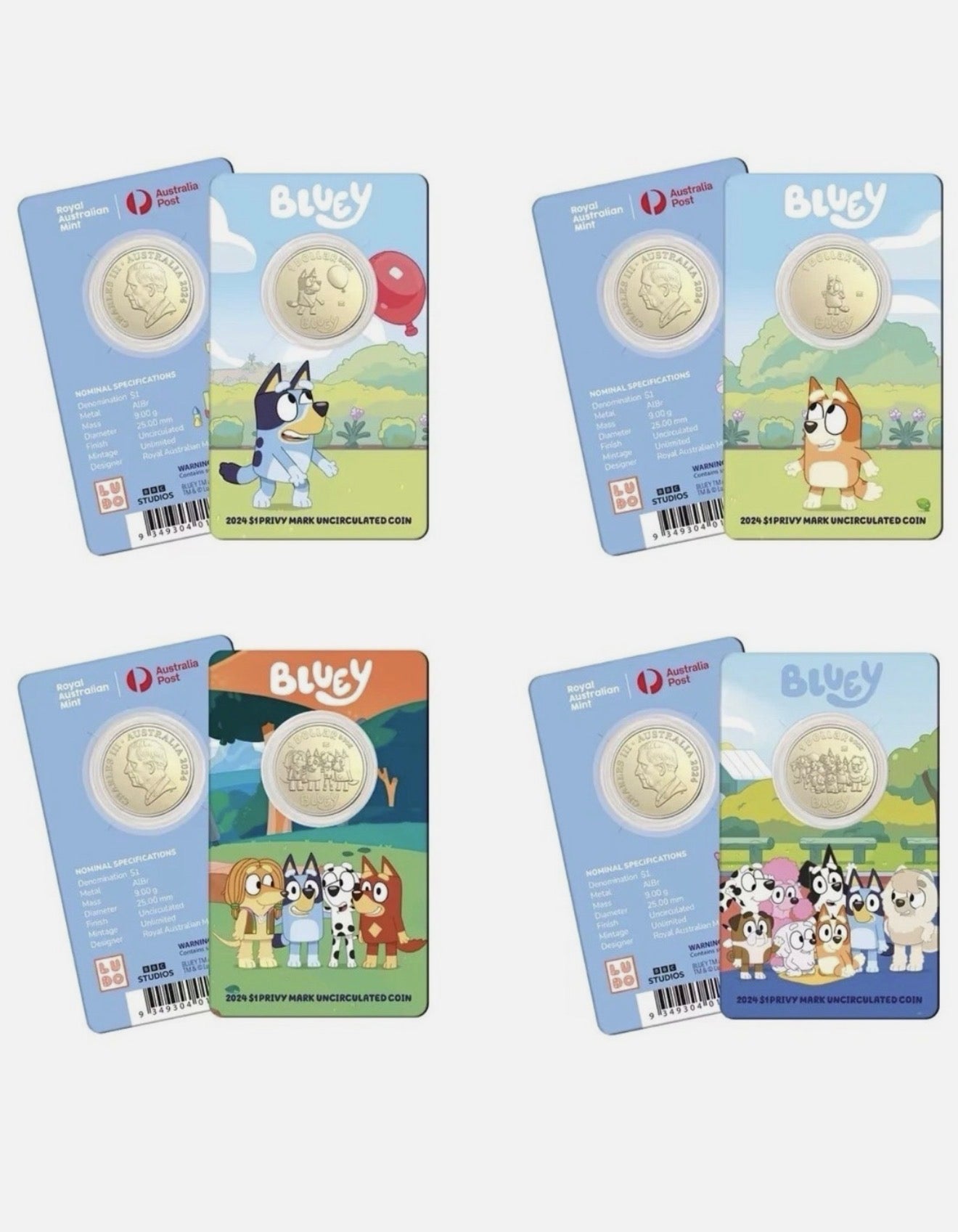 2024 Australia Post Bluey Privy Mark Complete 10 Coin Uncirculated Carded Set