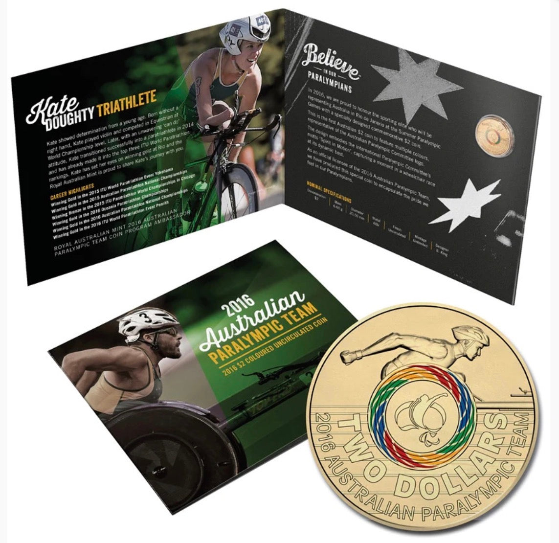 2016 Australian Paralympic Team Coloured $2 Coin on Card