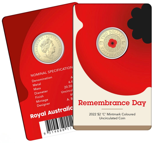 2022 Remembrance Day 'C' Mintmark $2 Coin on Card | Royal Australian Mint
