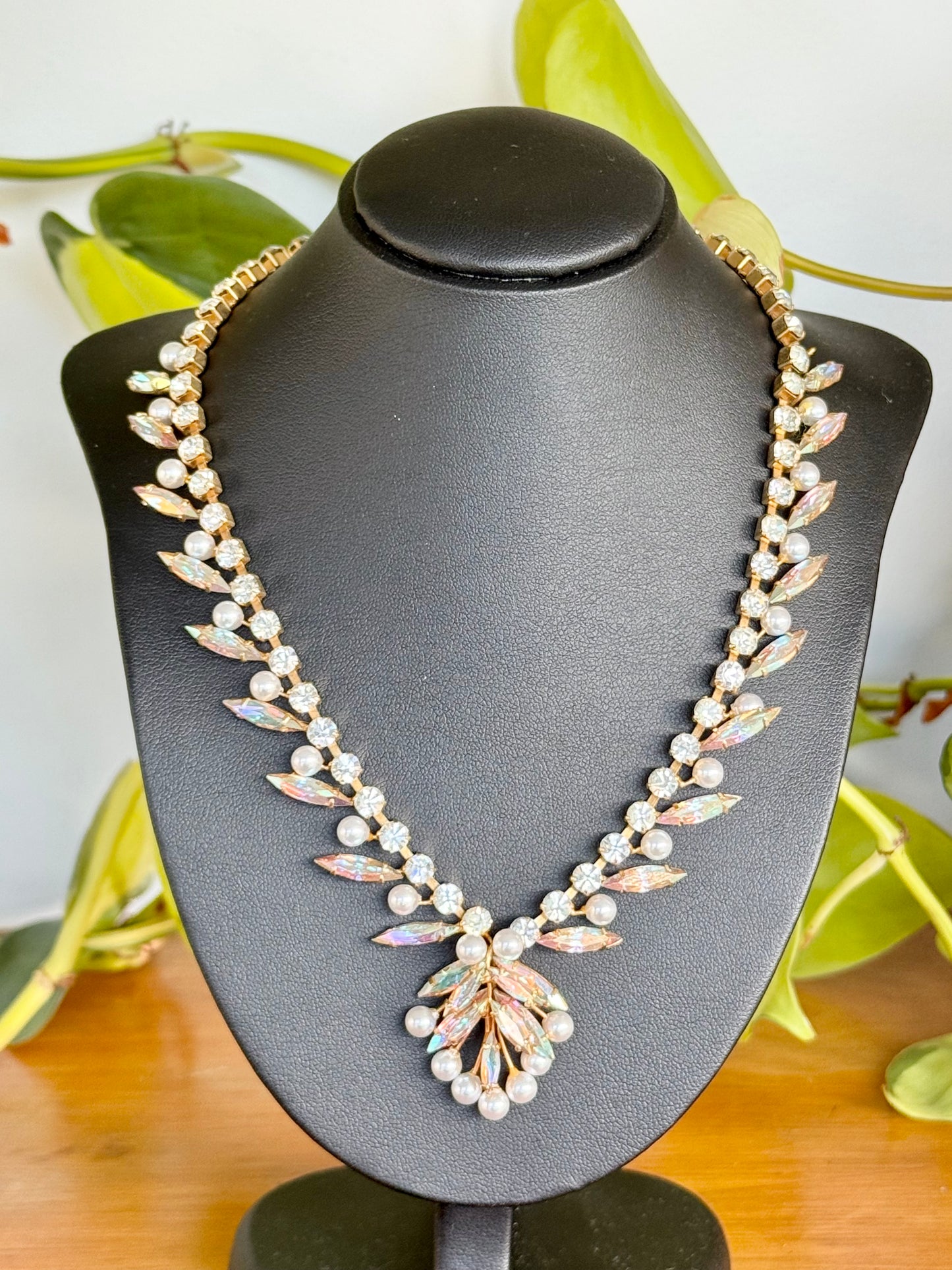 Jewelcrest Necklace & Screw-On Earrings Set | Mid-Century Australian Costume Jewellery with Paste Stones & Faux Pearls in Original Box