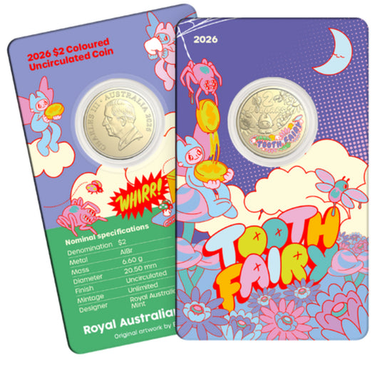 2026 Tooth Fairy $2 Coloured Coin on Card | Royal Australian Mint