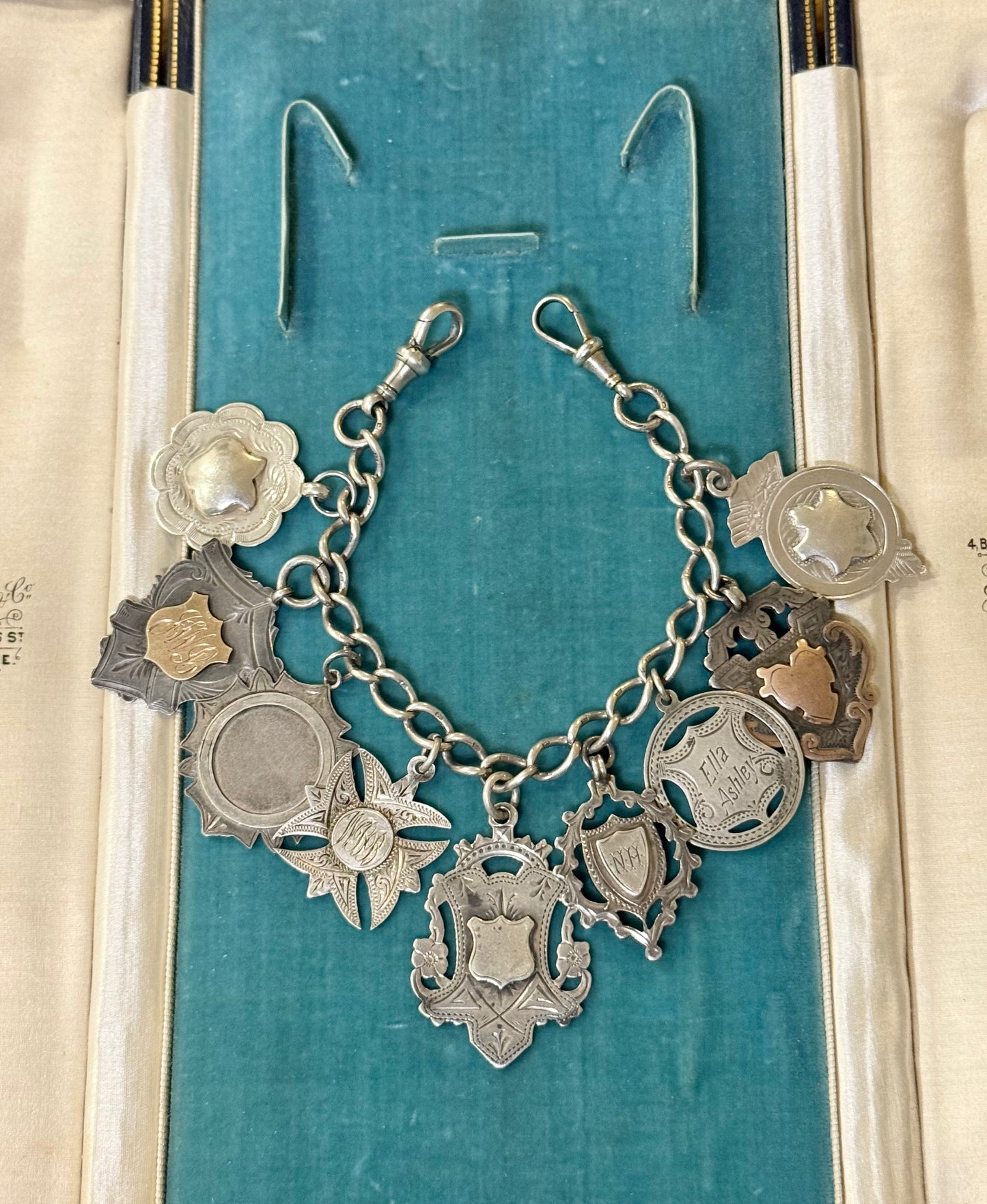 Sterling Silver Bracelet Featuring 9 Antique Hallmarked Fob Medals | Circa 1890 - 1920