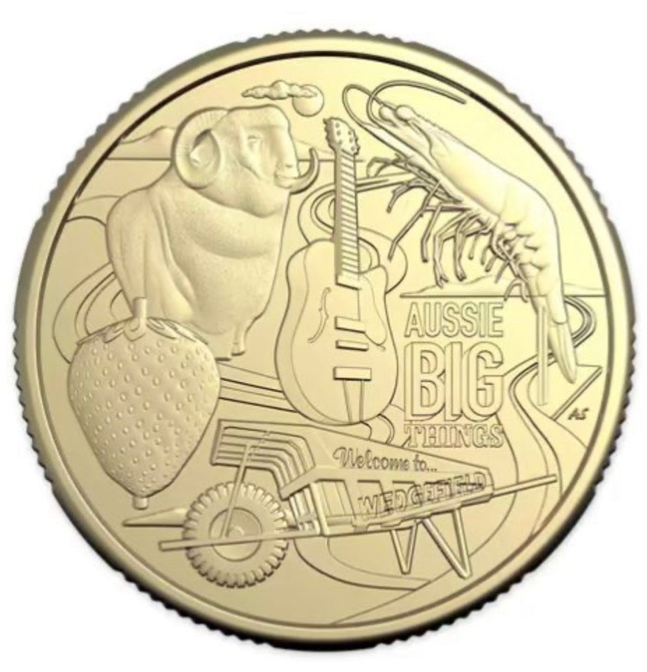 2025 Aussie Big Things 2 $1 Till Change Coin | Big Merino, Golden Guitar, Strawberry, Prawn & Wheelbarrow | AlBr Uncirculated