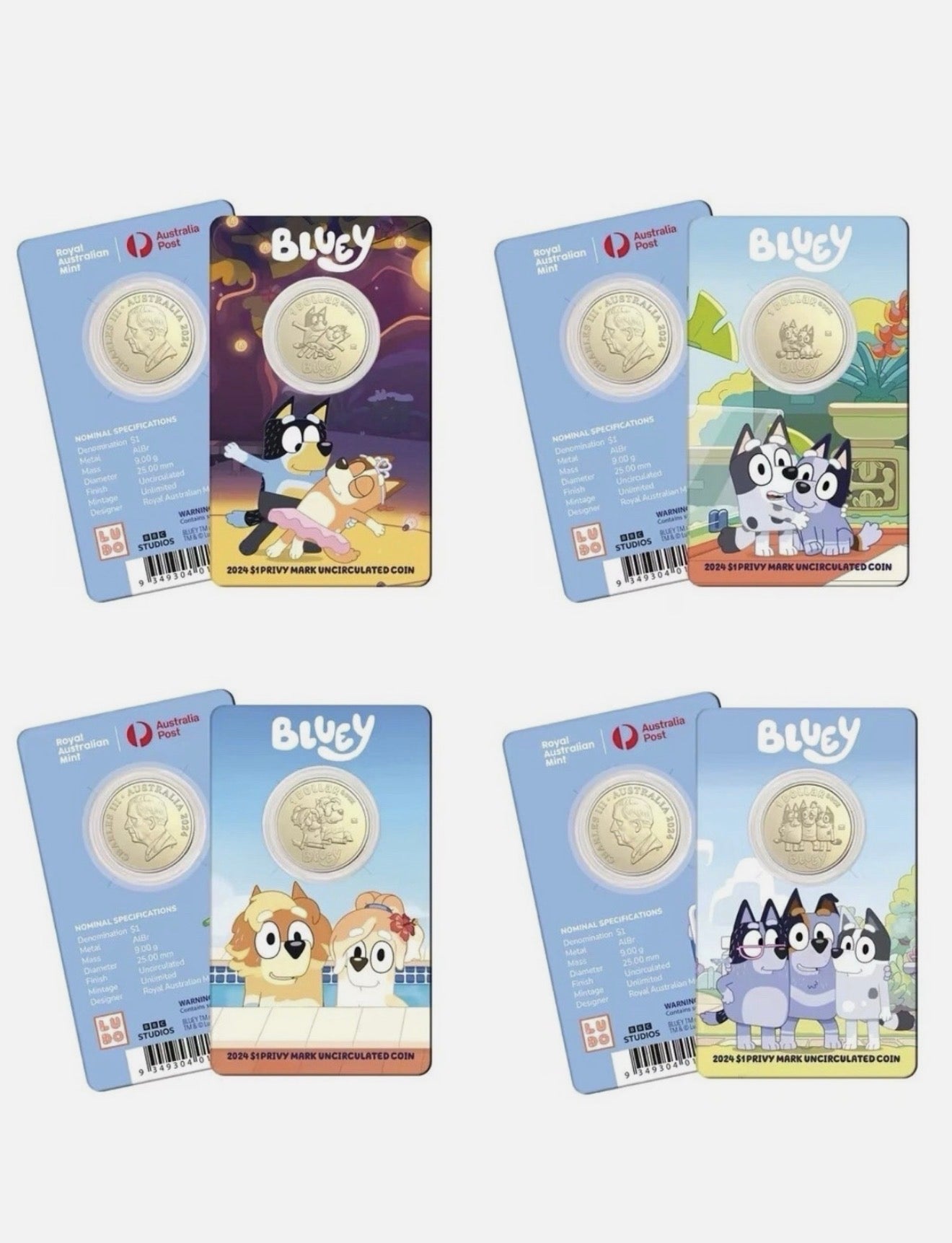 2024 Australia Post Bluey Privy Mark Complete 10 Coin Uncirculated Carded Set