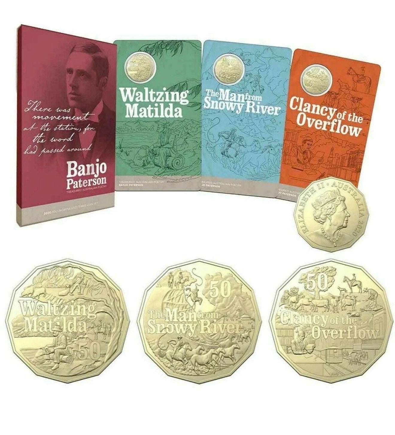 2020 Banjo Paterson Treasured Australian Poetry Three-Coin 50 Cent Boxed Set