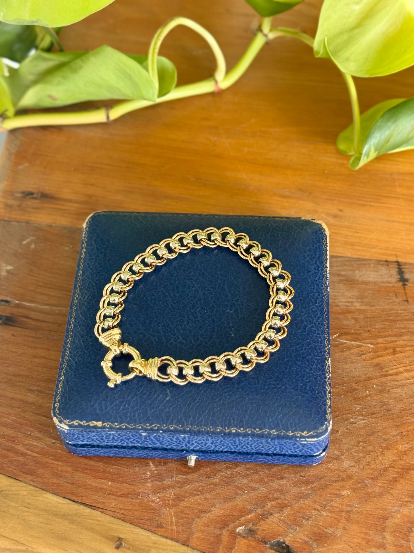 Heavy Solid 9ct Gold Bracelet | Two-Tone Fancy Link | Contemporary Design