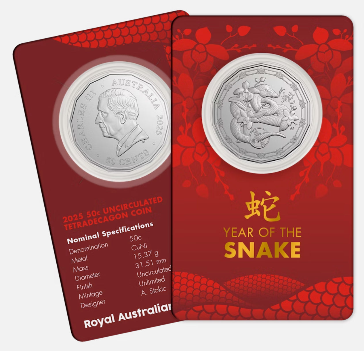 2025 Year of the Snake 50 Cent Tetradecagon Coin on Card | Royal Australian Mint