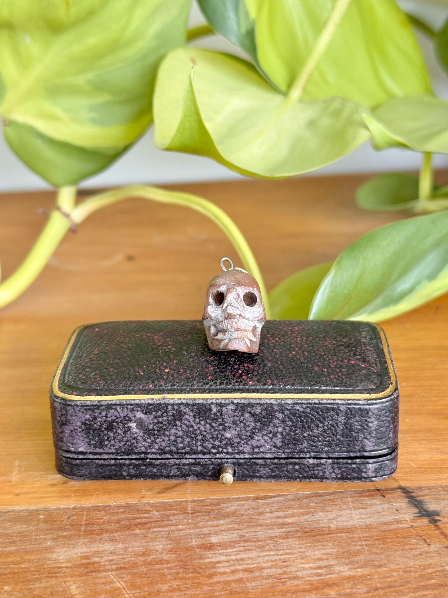 Antique Carved Stone Skull Pendant | Likely 1860’s Paris Exposition, Catacombs Souvenir, Memento Mori