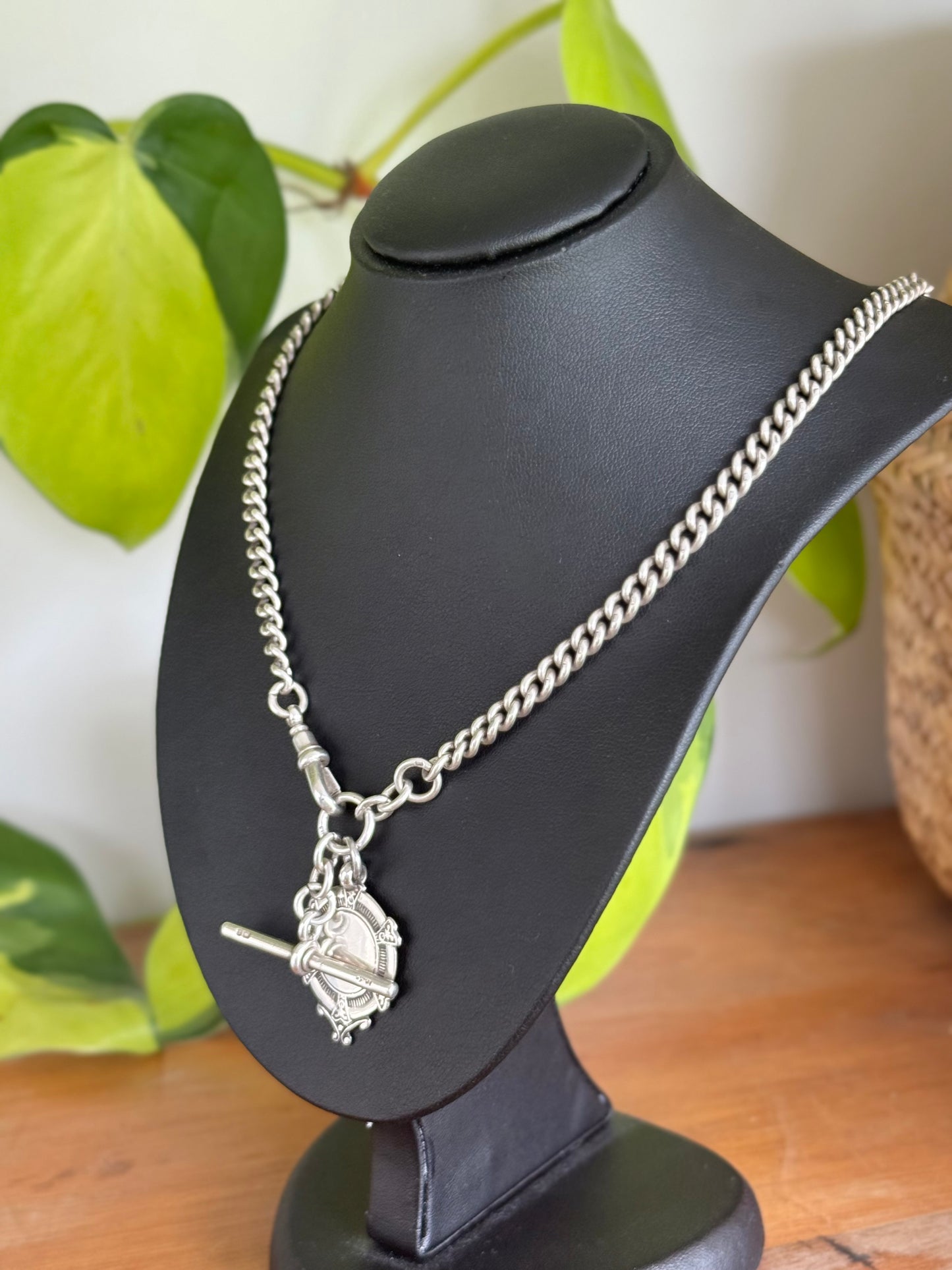 English Sterling Silver Fob Chain with Medal – Circa 1900s, Fully Hallmarked