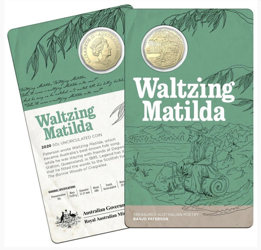 2020 Waltzing Matilda Banjo Paterson 50 Cent Coin on Card