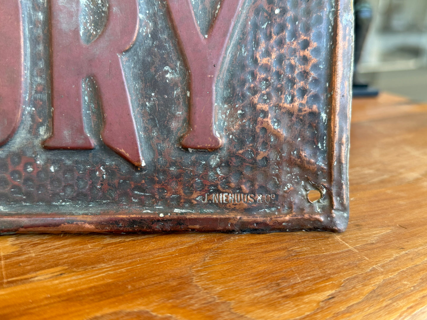 Antique Copper Rectory Dwelling Name Plate Sign – J. Niehuus & Co, c.1900s